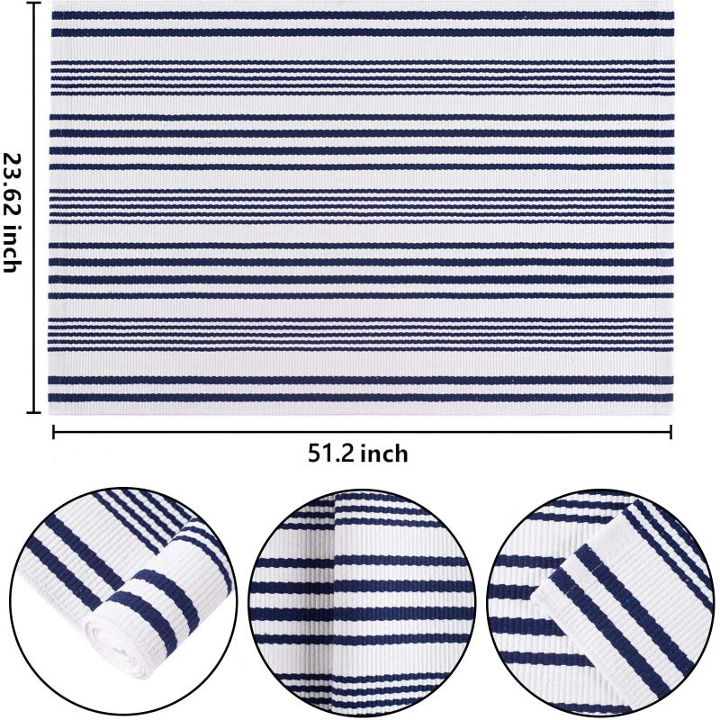 BUAGETUP Blue and White Outdoor Rug 24'' x 51''Front Porch Rug Hand-Woven Machine Washable Indoor Layered Door Mats for Entryway/Bedroom - Image 2