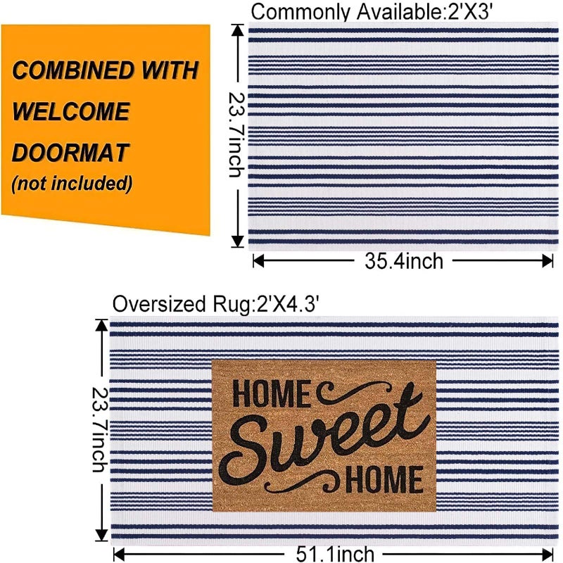 BUAGETUP Blue and White Outdoor Rug 24'' x 51''Front Porch Rug Hand-Woven Machine Washable Indoor Layered Door Mats for Entryway/Bedroom - Image 3