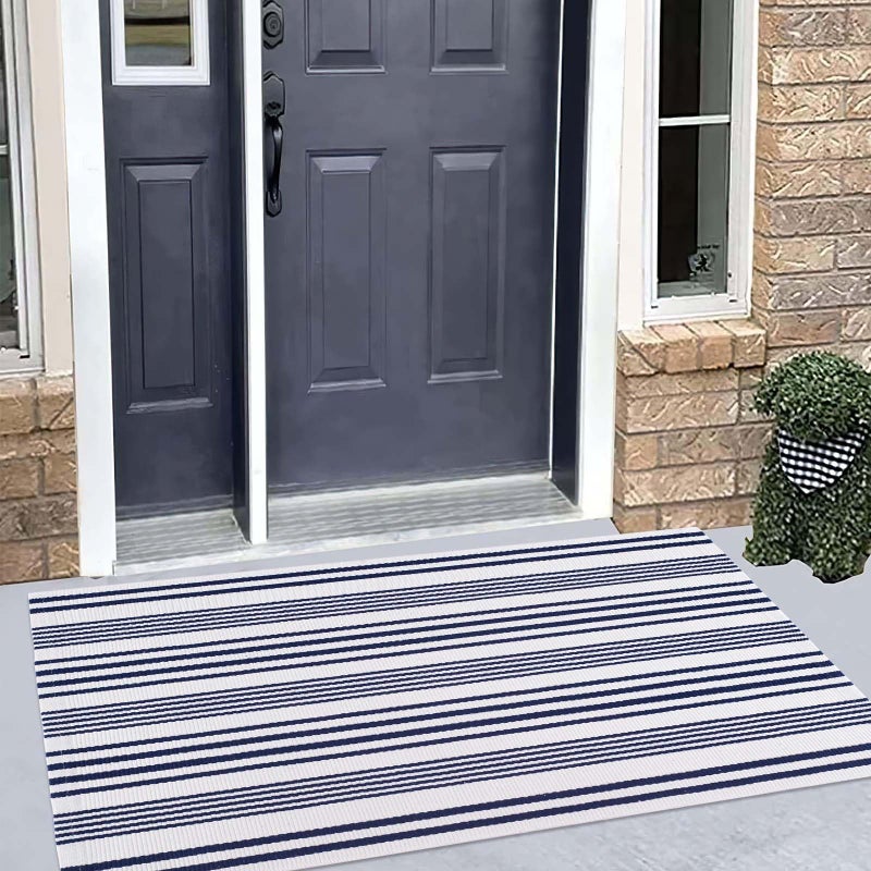 BUAGETUP Blue and White Outdoor Rug 24'' x 51''Front Porch Rug Hand-Woven Machine Washable Indoor Layered Door Mats for Entryway/Bedroom - Image 5