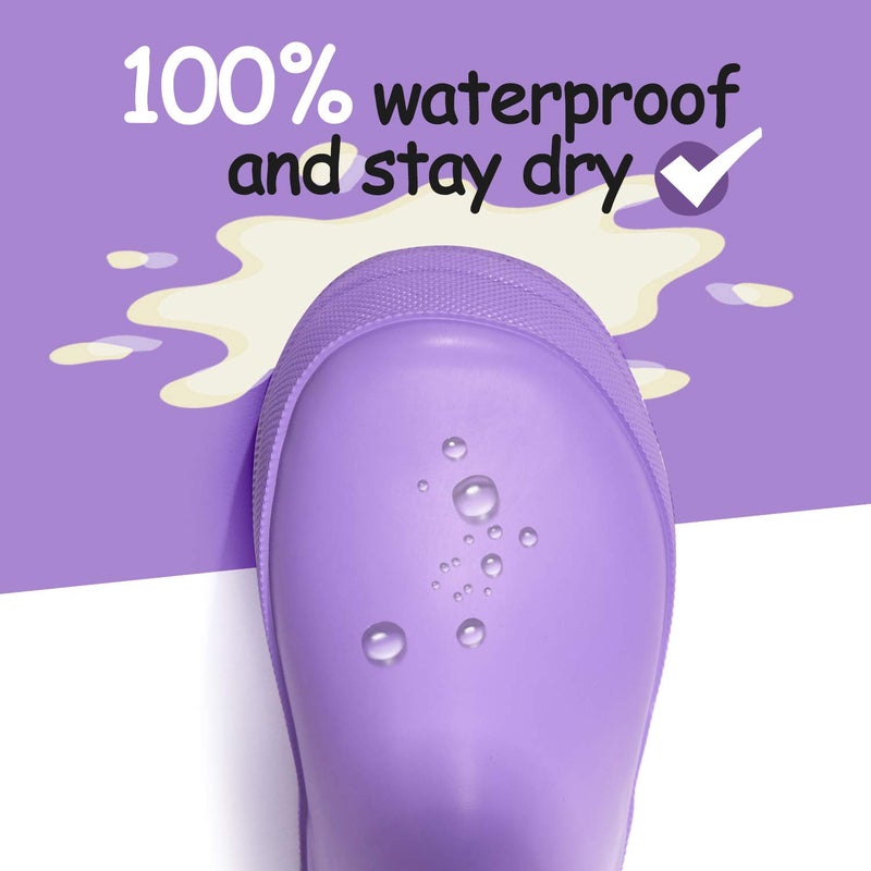K KomForme KomForme Kids Rain Boots, Waterproof Rubber Matte Boots with Reflective Stripes and Easy-on Handles Light Purple, 4 Big Kid - Image 5