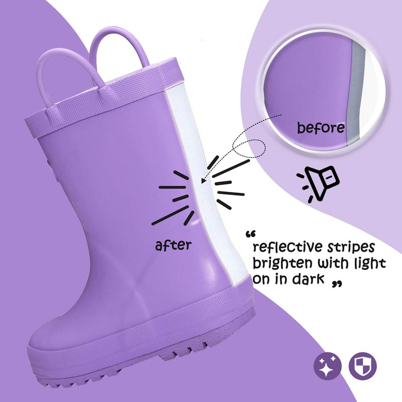 K KomForme KomForme Kids Rain Boots, Waterproof Rubber Matte Boots with Reflective Stripes and Easy-on Handles Light Purple, 4 Big Kid - Image 4