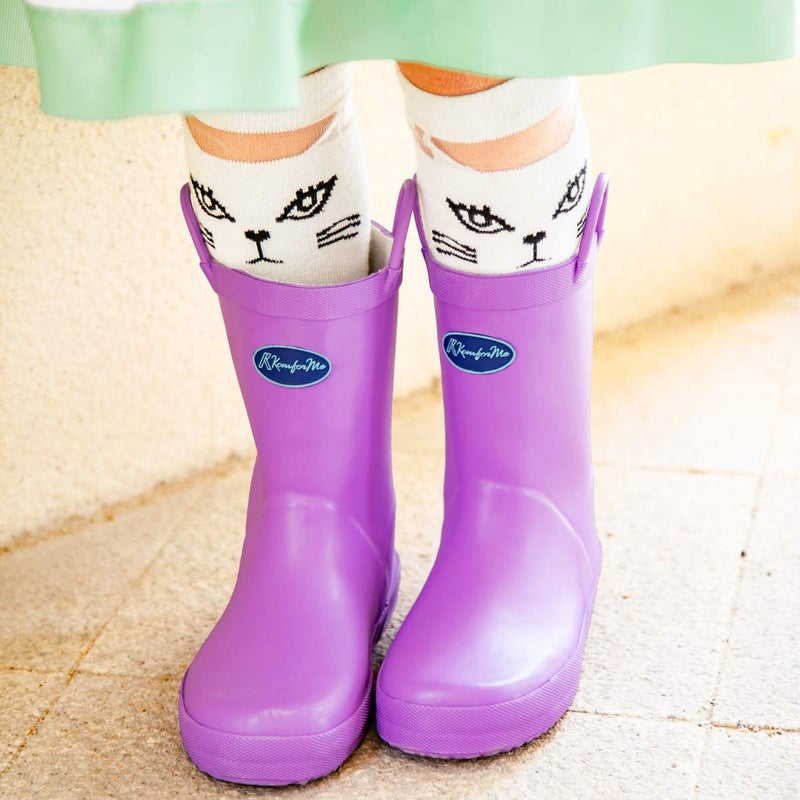 K KomForme KomForme Kids Rain Boots, Waterproof Rubber Matte Boots with Reflective Stripes and Easy-on Handles Light Purple, 4 Big Kid - Image 2