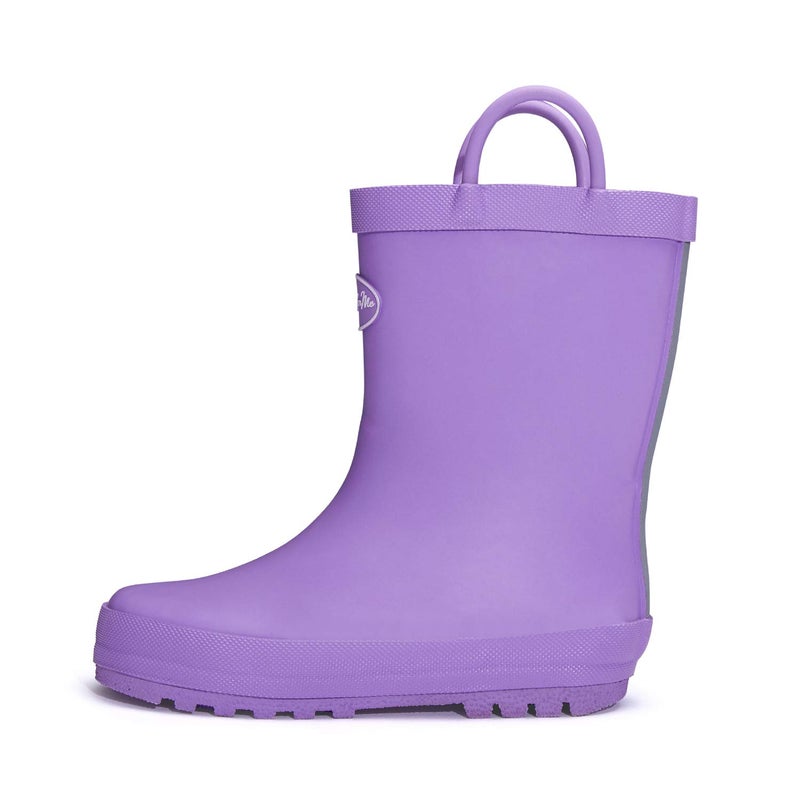 K KomForme KomForme Kids Rain Boots, Waterproof Rubber Matte Boots with Reflective Stripes and Easy-on Handles Light Purple, 4 Big Kid - Image 1