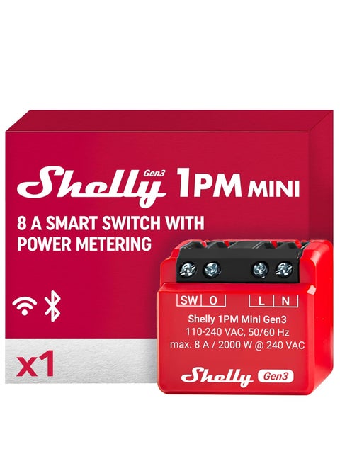 Shelly 1PM Mini Gen3 - مرحل ذكي صغير الحجم مزود بخاصية Wi-Fi مع مراقبة الطاقة