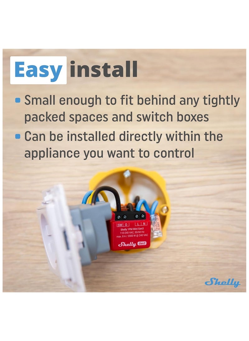 Shelly 1PM Mini Gen3 - مرحل ذكي صغير الحجم مزود بخاصية Wi-Fi مع مراقبة الطاقة