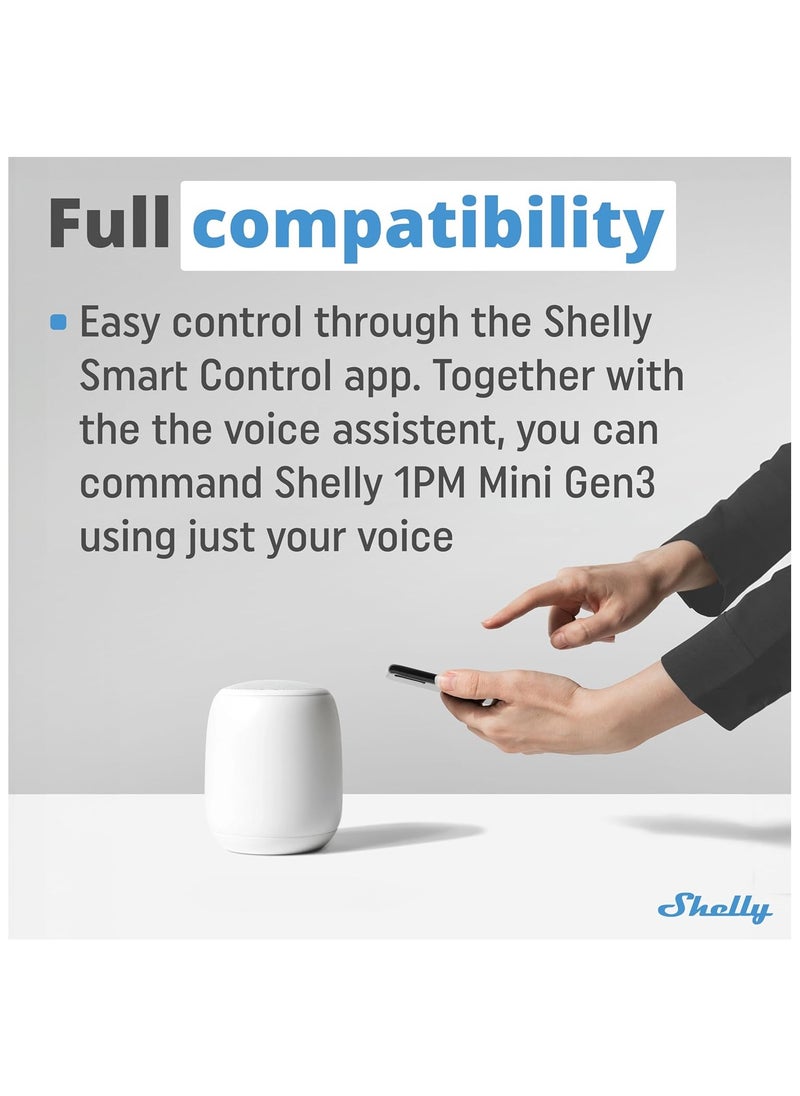 Shelly 1PM Mini Gen3 - مرحل ذكي صغير الحجم مزود بخاصية Wi-Fi مع مراقبة الطاقة