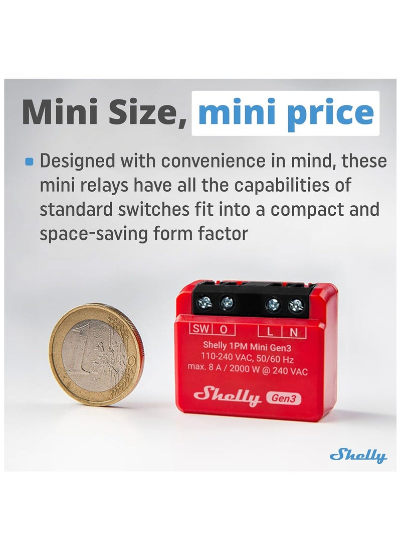 Shelly 1PM Mini Gen3 - مرحل ذكي صغير الحجم مزود بخاصية Wi-Fi مع مراقبة الطاقة