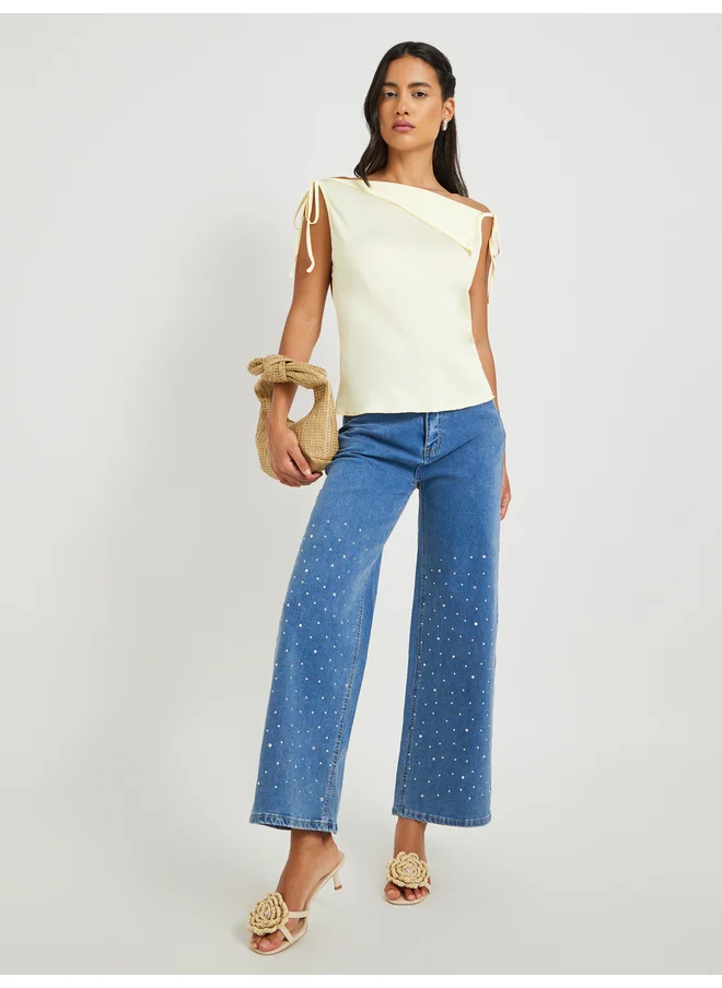 تايك تو Take Two Solid Off-Shoulder Regular Fit Blouse