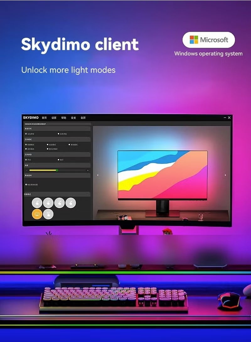 هاهاهاي شريط إضاءة LED خلفي RGB بحجم 24 بوصة لشاشة الكمبيوتر المكتبي ومتوافق مع PC وMac، إضاءة خلفية متزامنة مع لون الشاشة والموسيقى مثالي للاستخدام اليومي والألعاب المنزلية - Image 5