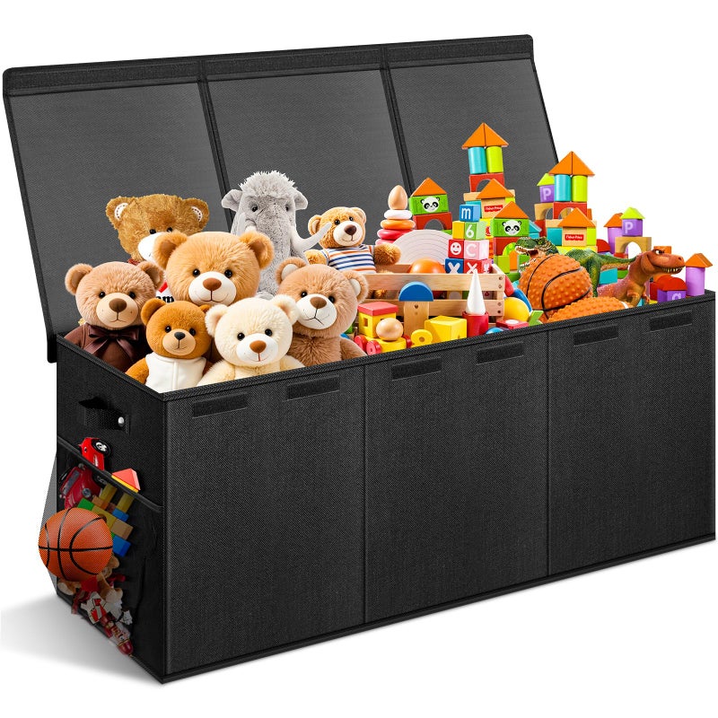 Rocamdo Extra Large Toy Box with Lids Sturdy Collapsible Kids Storage Organizer Big Bin Chest Basket with Dividers for Boys Girls Bedroom Nursery Living Room Playroom Organization 38x16x14 Black - Image 2