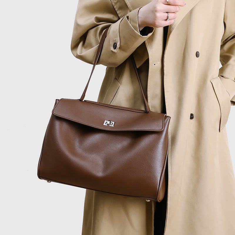 2025 Fashion New Handbag Shoulder Crossbody Bag Soft Leather Niche Design Handsome Commuter Tote Bag For Women - Image 5