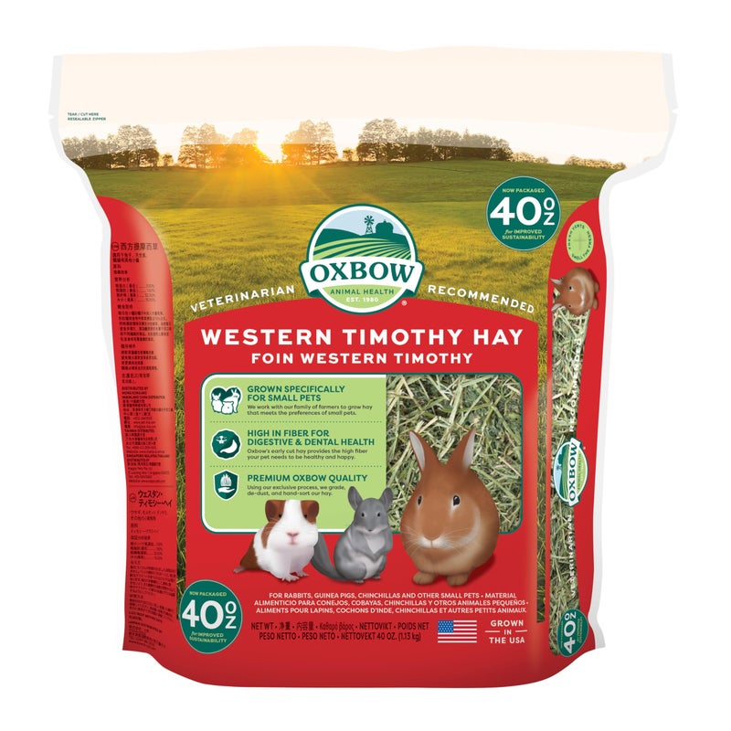 Oxbow Western Timothy Hay for Small Pets - All-Natural Grass Hay for Rabbits, Guinea Pigs, and Chinchillas - High Fiber for Digestive Health and Dental Support - 40 oz Bag - Image 1
