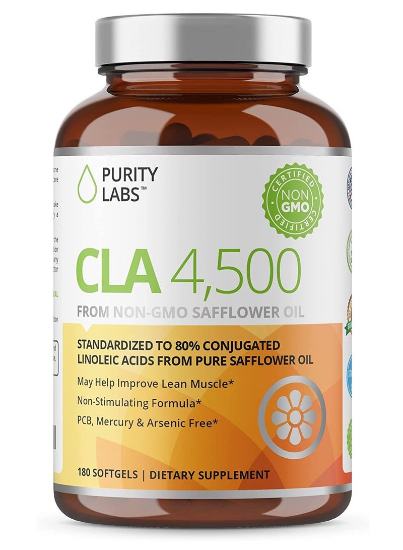 Purity Labs Cla 4500Mg - Non-Gmo Safflower Oil - Supports Energy, Heart Health, And Muscle Health - 180 Soft Gels  - Image 1