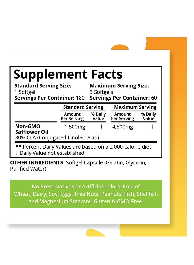 Purity Labs Cla 4500Mg - Non-Gmo Safflower Oil - Supports Energy, Heart Health, And Muscle Health - 180 Soft Gels  - Image 2
