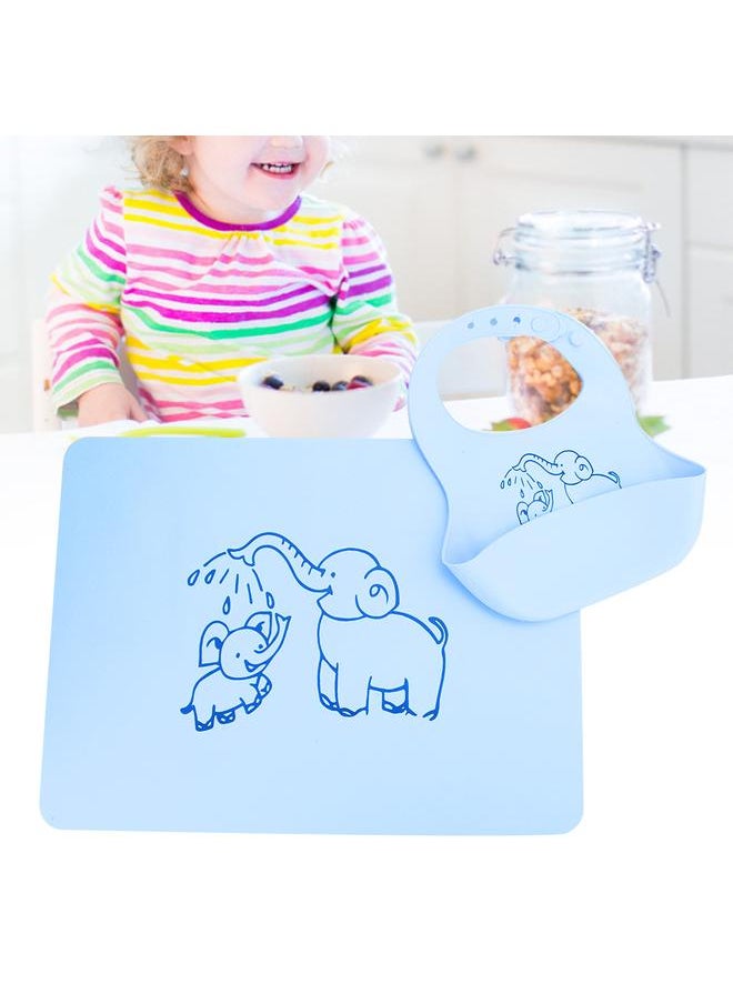 زد Foldable Baby Silicone Bib Waterproof Heat Insulation Infant Burp Cloth Placemat SetBlue Bib  - Image 5