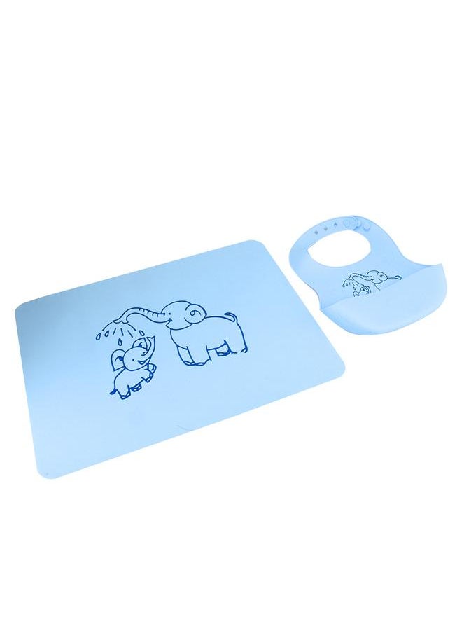 زد Foldable Baby Silicone Bib Waterproof Heat Insulation Infant Burp Cloth Placemat SetBlue Bib  - Image 4