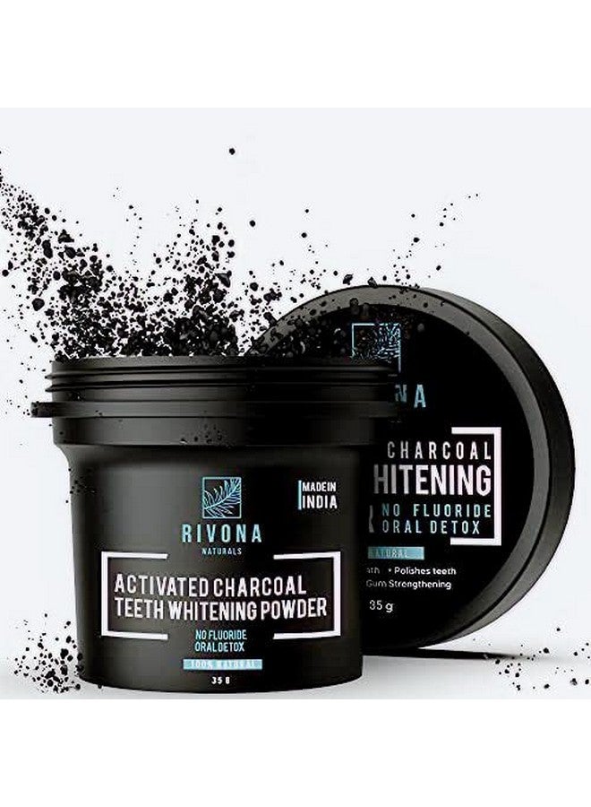 RIVONA NATURALS Activated Charcoal Teeth Whitening Powder - For Enamel Safe Teeth Whitening, Stain Remover, Freshens Breath - With Activated Charcoal, Turmeric & Clove Powder - 35G (Fluoride Free) - Image 1