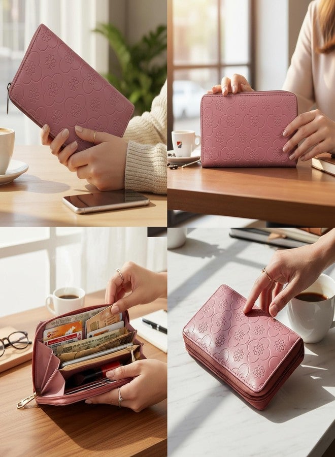 ALSU Women’s Premium Textured Vegan Leather Wallet Peach | Trendy Zip-Around Purse with 8 Card Slots, Multiple Compartments & Coin Pocket | Stylish, Durable & Cruelty-Free (jln-17pch) - Image 3