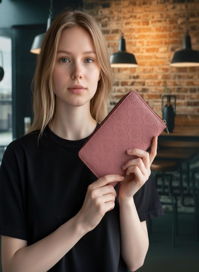 ALSU Women’s Premium Textured Vegan Leather Wallet Peach | Trendy Zip-Around Purse with 8 Card Slots, Multiple Compartments & Coin Pocket | Stylish, Durable & Cruelty-Free (jln-17pch) - Image 2