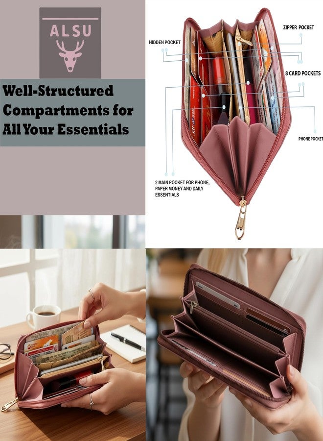 ALSU Women’s Premium Textured Vegan Leather Wallet Peach | Trendy Zip-Around Purse with 8 Card Slots, Multiple Compartments & Coin Pocket | Stylish, Durable & Cruelty-Free (jln-17pch) - Image 5