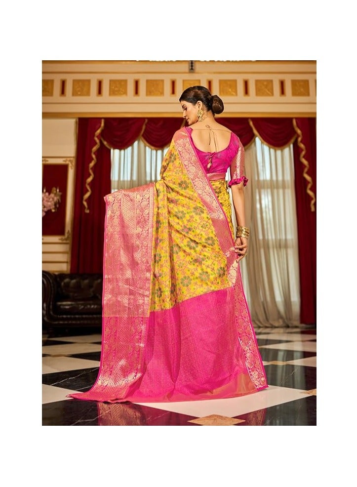 مملكة الإكسسوارات ساري حريري كانجيفارام باناراسي للسيدات لحفلات الزفاف الحريرية مع تصميم بالو الغني للنساء مع قطعة بلوزة غير مخيطة - Image 2