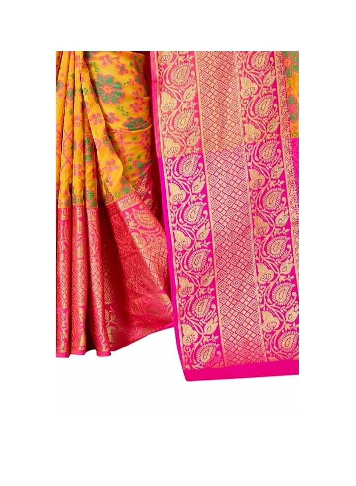 مملكة الإكسسوارات ساري حريري كانجيفارام باناراسي للسيدات لحفلات الزفاف الحريرية مع تصميم بالو الغني للنساء مع قطعة بلوزة غير مخيطة - Image 5