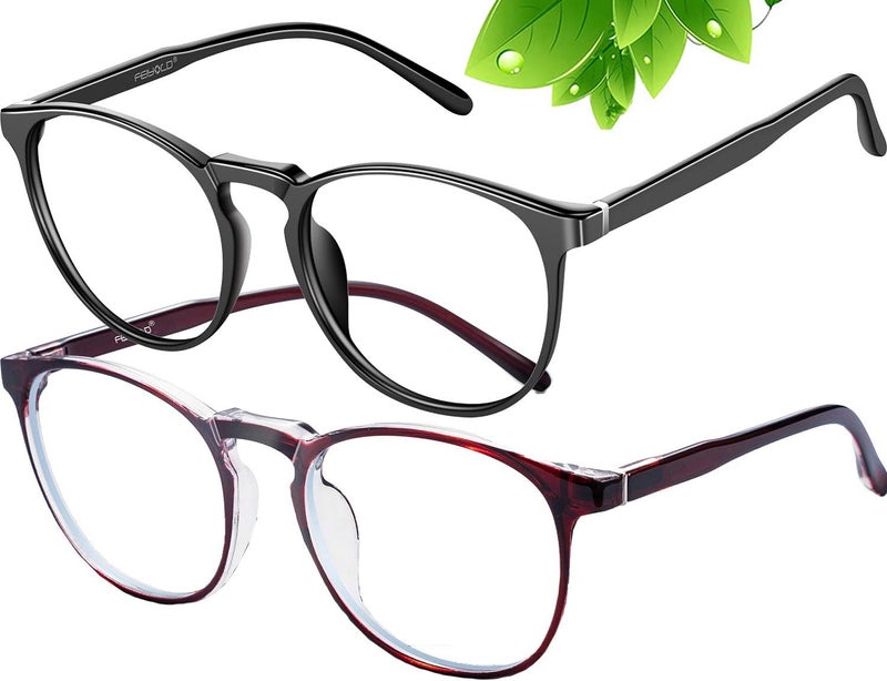 FEIYOLD Batch consistent craftsmanship Blue Light Blocking Glasses Women/Men,Retro Round Anti Eyestrain Computer Gaming Glasses(Black+Red) Ergonomic build - Image 1