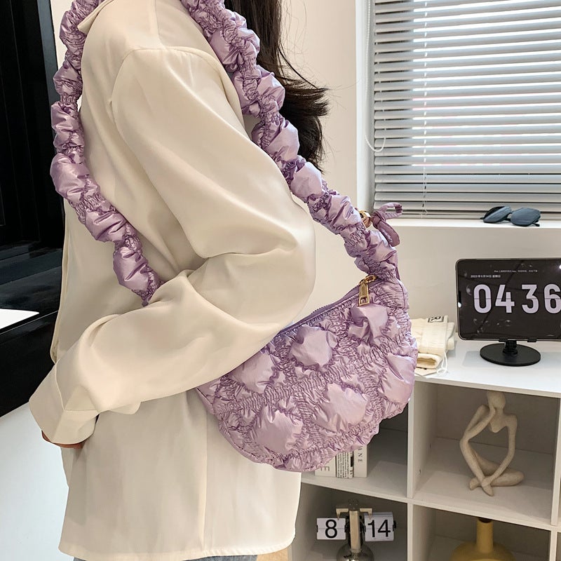 Korean Style Pleated Cloud Bag Small Bag Bags New Niche High-Grade Bright Face Bubble Dumpling Bag Underarm Shoulder Bag - Image 3