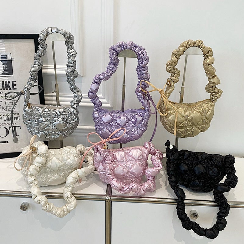 Korean Style Pleated Cloud Bag Small Bag Bags New Niche High-Grade Bright Face Bubble Dumpling Bag Underarm Shoulder Bag - Image 2
