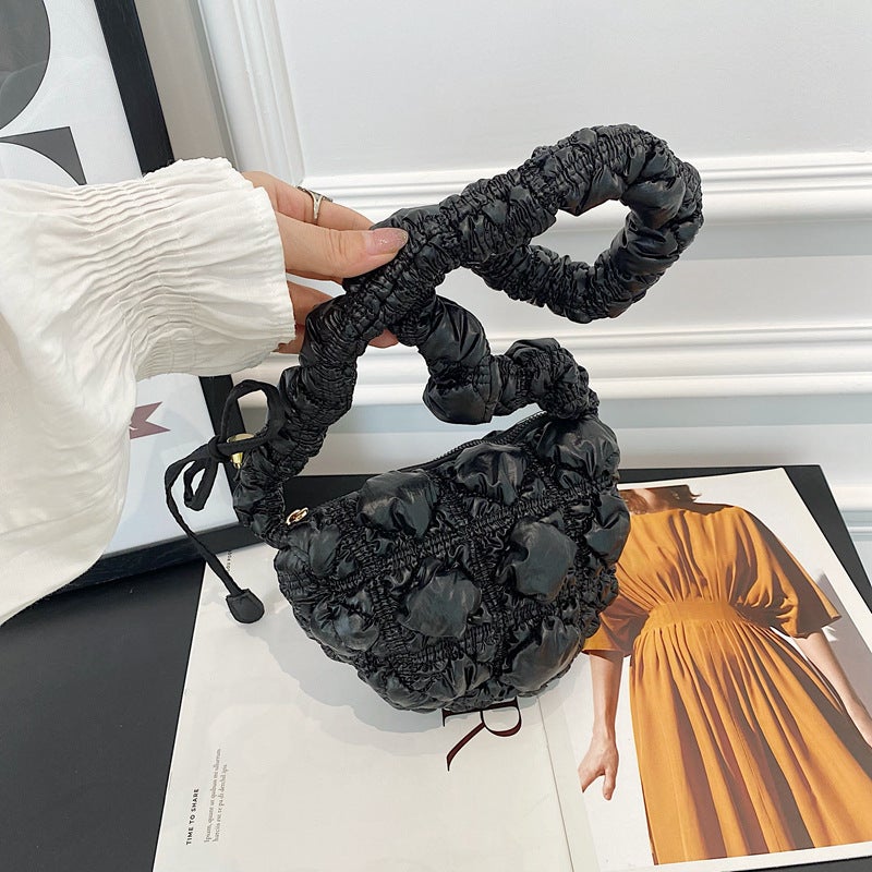 Korean Style Pleated Cloud Bag Small Bag Bags New Niche High-Grade Bright Face Bubble Dumpling Bag Underarm Shoulder Bag - Image 1