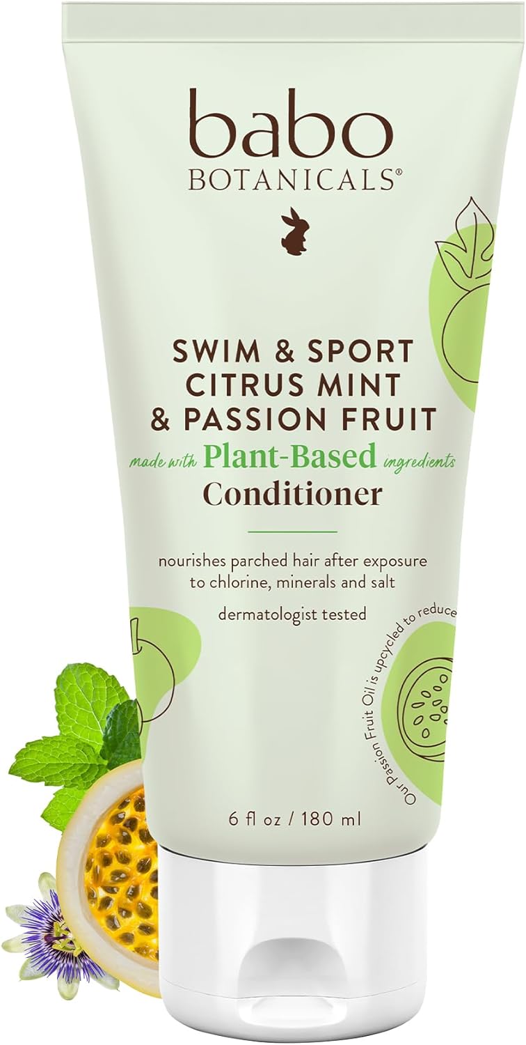 Babo Botanicals Purifying Swim & Sport Conditioner  with Passion Fruit Oil Organic Aloe Vera & Green Tea  for Babies Kids or Extra Sensitive Skin  Light Citrus Mint Fragrance 6 Ounce/180ml - Image 1