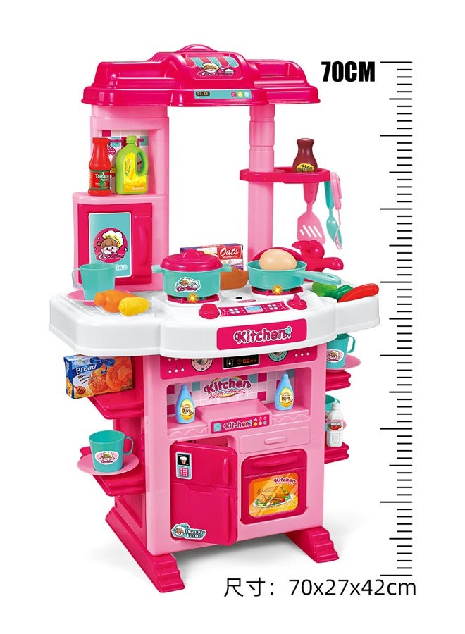 60 PCS Pretend Play Kitchen Toy Set with Realistic Light & Sound - Kids Cooking Playset with Interactive Accessories, Role Play Games for Girls & Boys Ages 3+ - Image 3