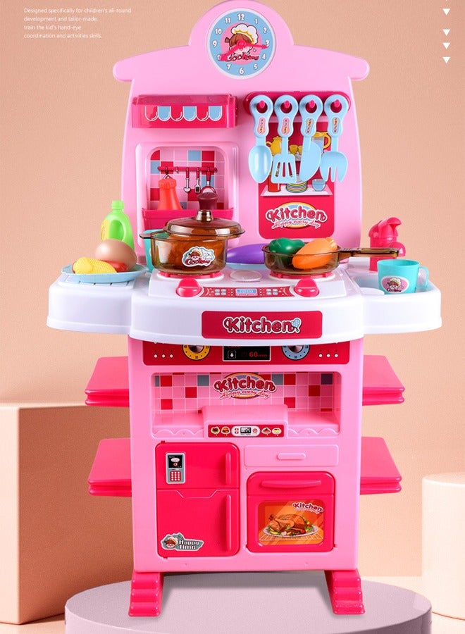 60 PCS Pretend Play Kitchen Toy Set with Realistic Light & Sound - Kids Cooking Playset with Interactive Accessories, Role Play Games for Girls & Boys Ages 3+ - Image 4