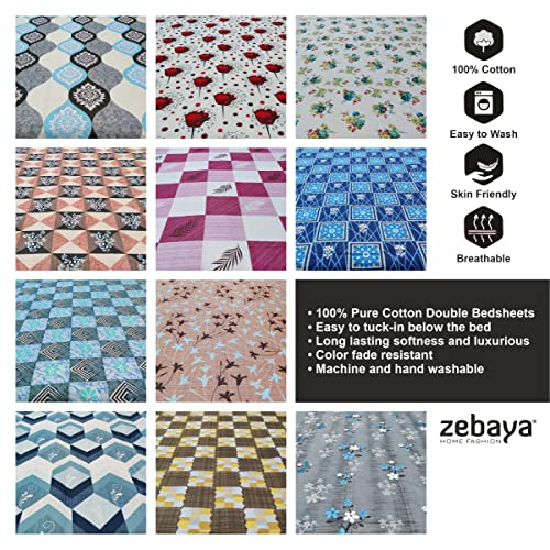 zebaya Home Pure Cotton 200TC Skin-Friendly Bedsheet for Double Bed. (Size 90X100 Inch) with 2 Pillow Cover (Multicolor C) - Image 4