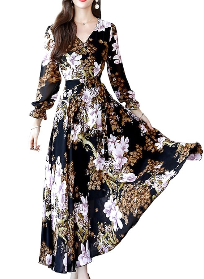 Excefore Floral V Neck Maxi Dress - Image 1