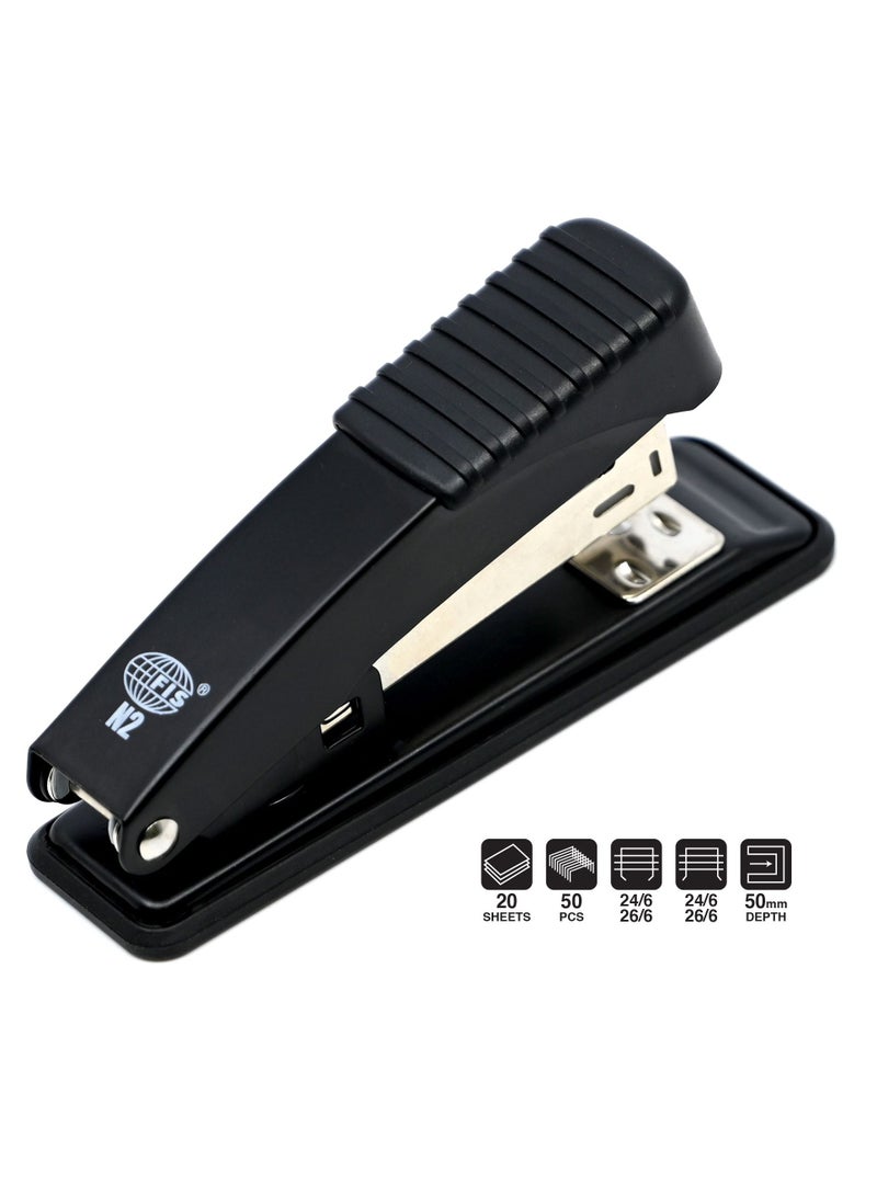 FIS Metal Office Stapler with Max Capacity 50 Staple Pins, Full Strip No. 24/6&26/6 mm, depth 50 mm, 20 Sheets, Black -FSSFN2BK - Image 1