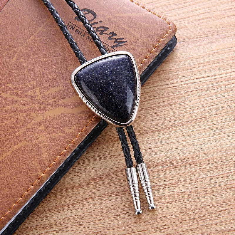 KDG Triangle Nature Agate Shape Bolo Tie Western Cowboy Celtic Black Stone Necktie For Men - Image 3
