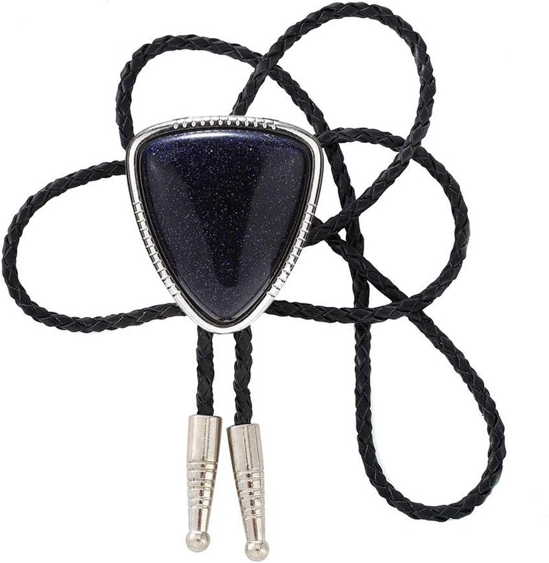KDG Triangle Nature Agate Shape Bolo Tie Western Cowboy Celtic Black Stone Necktie For Men - Image 1