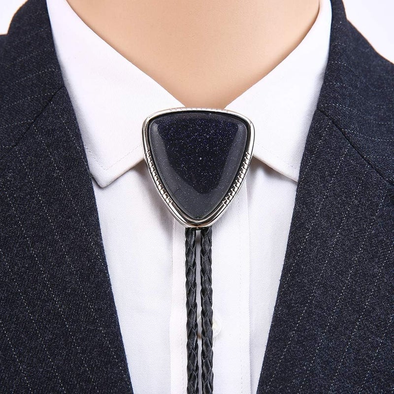 KDG Triangle Nature Agate Shape Bolo Tie Western Cowboy Celtic Black Stone Necktie For Men - Image 2