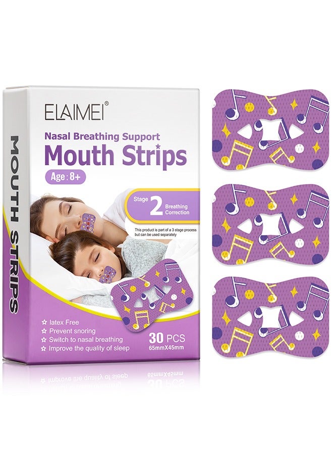 إليمي 30 قطعة تصحيح التنفس الفم التصحيح - مكافحة الشخير ملصق أقمشة غير منسوجة ملصق مضاد للشخير ملصق تصحيح الفم للأطفال نوم ليلة للبالغين - المرحلة 2 - Image 1
