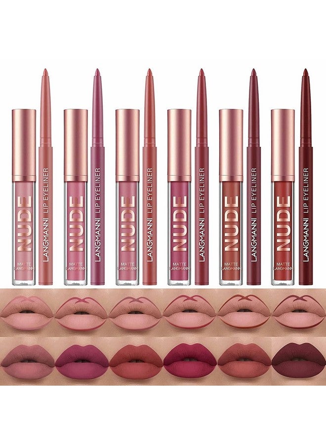 Sumeitang SUMEITANG 12Pcs Lip Liner and Lipstick Makeup Set, 6 Matte Nude Liquid Lip Stick With 6 Matching Smooth Lipliner pencil, All in One Waterproof Long Lasting Lipgloss, Girls&Women Lips Makeup Gift Set - Image 1