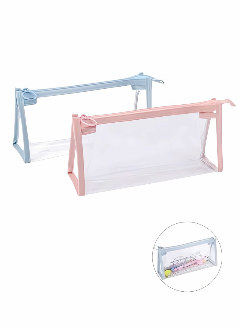 2PCS clear pencil cas, Big Capacity Pencil Case, transparent pouch, makeup bag, Clear Exam Pencil Case, Waterproof PVC Zippered Cosmetic Storage Pouch, Travel Luggage Pouch Make up Cosmetic Bag - Image 1