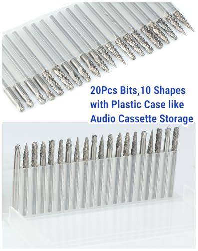 Sworker 20 Pcs Carbide Burr Set 1/8" Shank Compatible with Dremel Bits Rotary Tools Attachment Kit Rasp Drill File Accessories Metal Wood Stone Steel Grinding Carving Cutting Polishing Solid Tungsten - Image 2