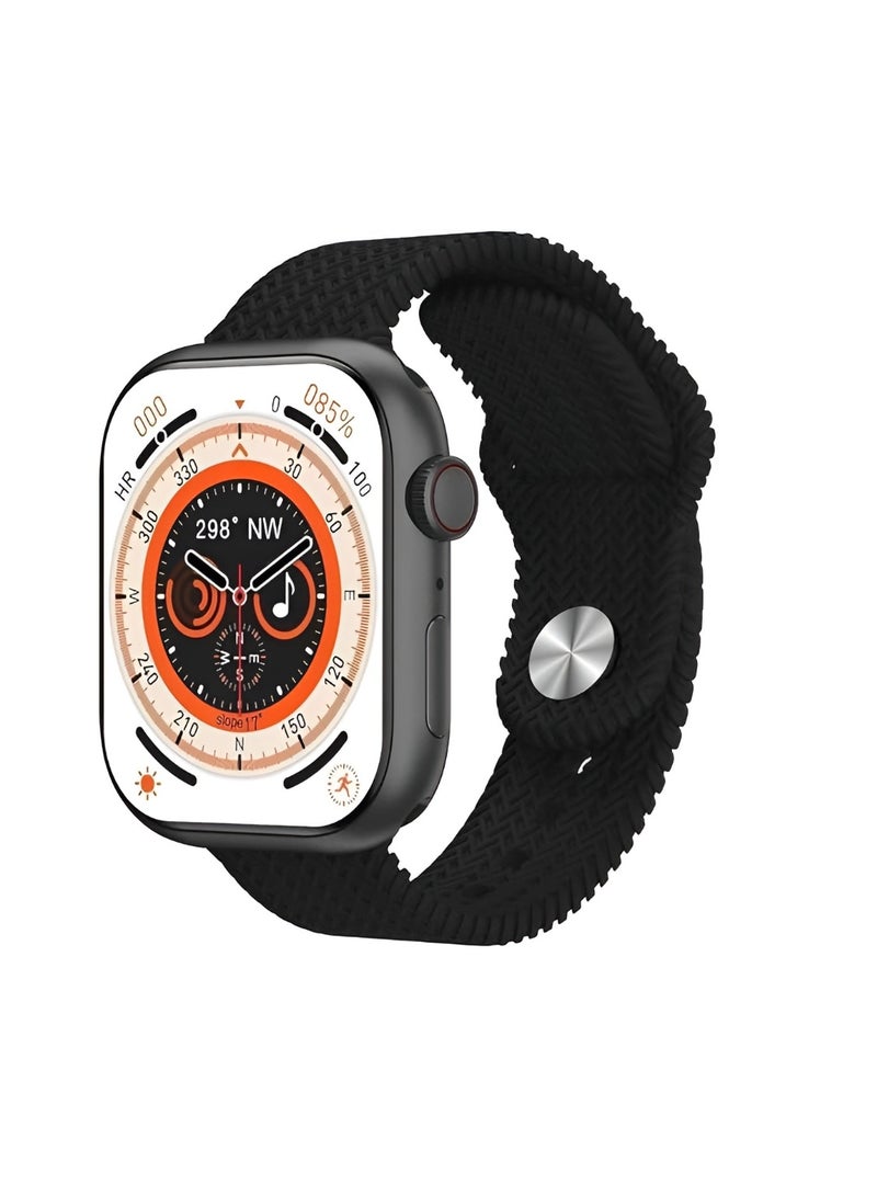 Smart Watch HK9 Pro with Bluetooth Calling, Wireless Charger, and Two Straps - BLACK - Image 1