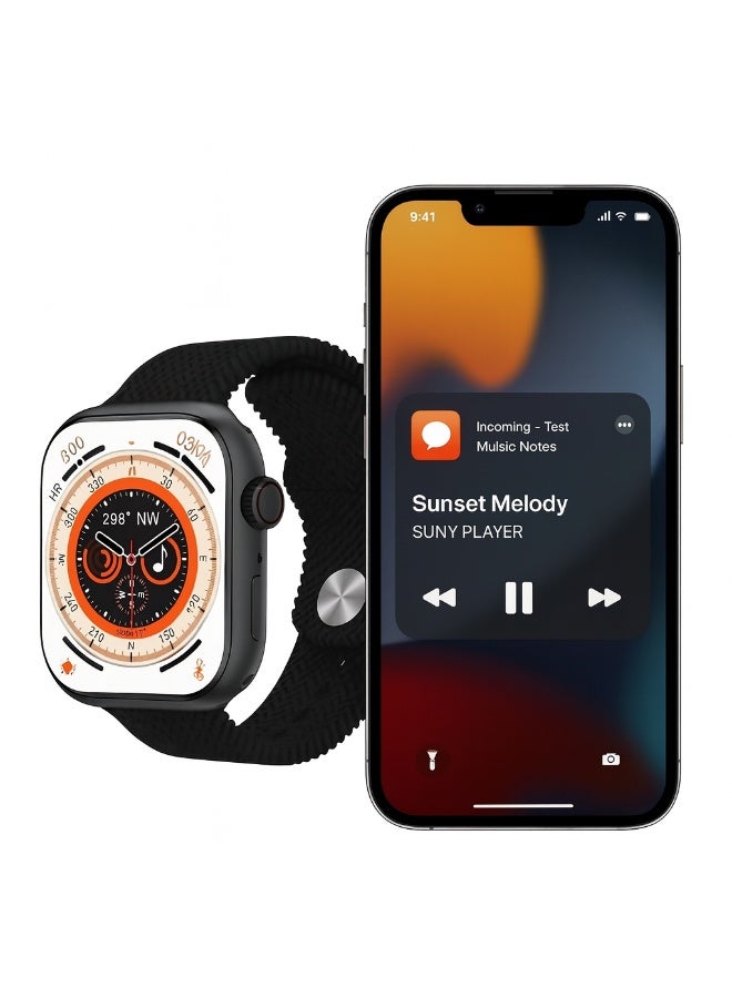 Smart Watch HK9 Pro with Bluetooth Calling, Wireless Charger, and Two Straps - BLACK - Image 2