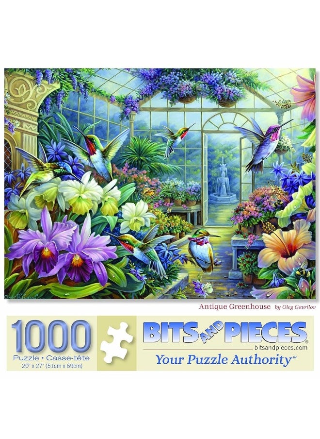Bits and Pieces - Bits and Pieces - 1000 Piece Jigsaw Puzzle for Adults 20" x 27" - Antique Greenhouse - 1000 pc Flower Garden Country Bird Fountain Jigsaw by Artist Oleg Gavrilov - Image 1