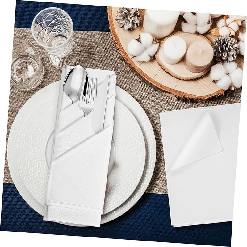مناديل عشاء قطنية بيضاء 5 قطع - مناديل قماش قابلة للغسيل لحفلات الزفاف والاستخدام اليومي - Image 5