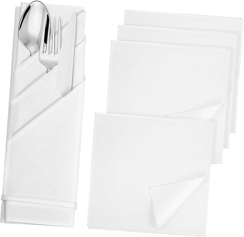 مناديل عشاء قطنية بيضاء 5 قطع - مناديل قماش قابلة للغسيل لحفلات الزفاف والاستخدام اليومي - Image 2