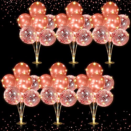 Junkin 6 Set Balloons Centerpieces for Table with LED String Light 60 Pcs Balloons Light up Table Balloon Stand Centerpieces for Graduation Birthday Baby Shower Wedding Bridal ShowerRose Gold - Image 1
