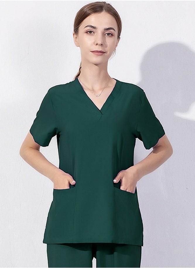 Loquat V-Neck Medical Uniform Scrubs Top for Women Workwear Soft Comfty Easy Care Dark Green 